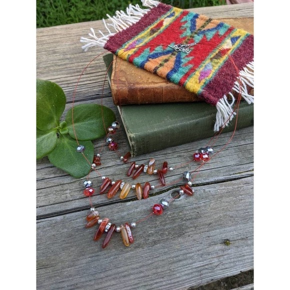 Vintage Carnelian Rhinestone Necklace - Picture 3 of 10